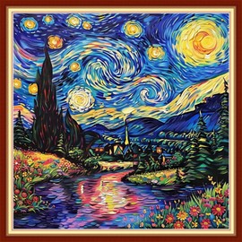 Artvxeay Cross Stitch Kits Stamped Full Range of Embroidery Patterns for Beginners or Adults DIY 11CT 2 Strands - Van Gogh Starry Sky Flowers 18x18 inch