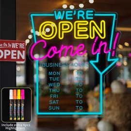 MissAudrey Open Neon Sign for Business with Cycle Timer,We're Open Come In Business Hours Neon Sign with Dimmable for Store front Window Shop Store Bar Salon Cafes Pubs Hotel Wall Decor