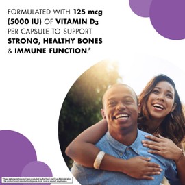 Bluebonnet Vitamin D3 5000 IU 125 mcg - Strong Bones & Immune Support Supplement for Women & Men* Soy-Free, Gluten-Free, Non-GMO, Vegetarian - Highly Absorbable Vitamin D - 120 Veggie Capsules