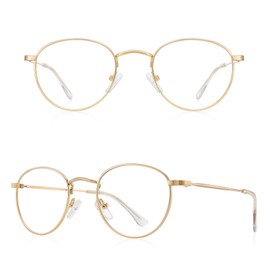 RB.Pilot Small Metal Round Reading Glasses for Women Men Classic Vintage Retro Shades Blue Light Blocking Computer Readers (Gold, 2.25)