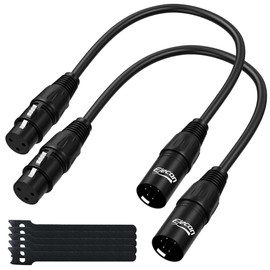 Elecan 3 Pin Female to 5 Pin Male XLR/DMX Turnaround Adapter Cable 0.5 Ft/2 Pack, Premium Signal Transmission for Microphone Audio Stage Lighting & Controller, Flexible Durable, Black + Ties