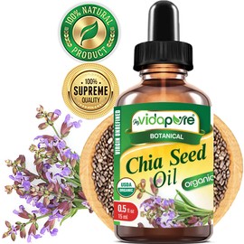 MYVIDAPURE Organic CHIA SEED OIL Certified Organic 100% Natural Pure VIRGIN UNREFINED Undiluted Cold Pressed Carrier oil 0.5 Fl oz 15 ml for Face Skin Body Hair Lip Nails Anti-Aging Rich in Vitamin E