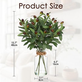 Hollyone Artificial Olive Branch in Glass Vase with Faux Water 15.7" Fake Plants Olive Leaves Stems for Indoor Shelf Desk Home Bathroom Wedding Table Centerpiece Decor