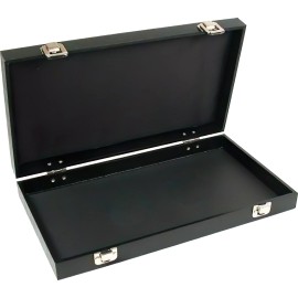 FindingKing Black Jewelry Case (2xMetal Clasps & Removable Lid) w/ Gray 7-slot Plastic Tray