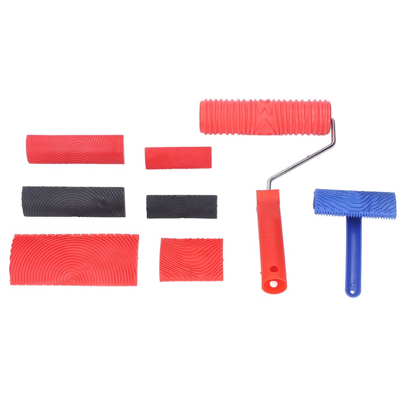 Wood Graining Roller with Handle Rubber Wood Pattern Texture Painting