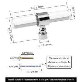 Cionyce 12 Pack Acrylic Cabinet Knobs Silver Drawers Knobs, Clear Single Hole T Bar Cabinet Pulls for Dresser Drawers Kitchen Cabinet, 3.15" Overall Length