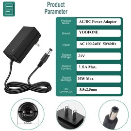 24V 1.5A Switching Power Supply 100-240V 50-60 Hz AC to DC Converter 24 Volt 1.5 Amp Power Supply AC Adapter 24 Volts Power Adapter with 5.5x2.5/2.1mm Tips DC 24V Power Cord