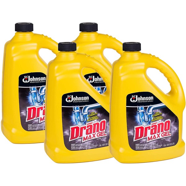SC Johnson Professional Drano Max Gel, For Drain Clog Removal, 128 Fl. Oz (Pack of 4)