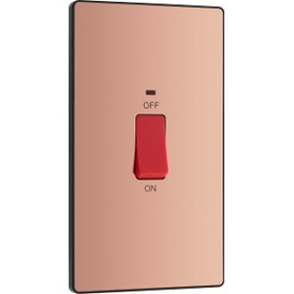 BG Electrical Large Cooker Control Switch Unit with LED Power Indicator, Double Plate, Double Pole, Screwless Front Plate, Evolve, Polished Copper, 45A, PCDCP72B