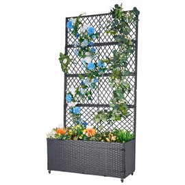 GENMOUS 72in/5.9ft Metal Raised Garden Bed with Trellis, Planter Box Trellis with Wheels for Vine Climbing Plants, Trellis with Drainage Holes for Flowers, Vegetables in Garden, Patio, Balcony （Black）