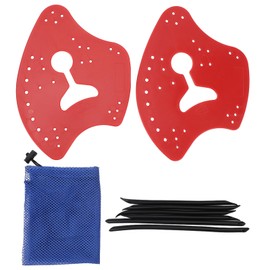 1 Pair Hand Paddles for Swim PP Silicone Adjustable Hand Fin Flipper Flat Paddle Swimming Training Aid for Men Women Children Red M