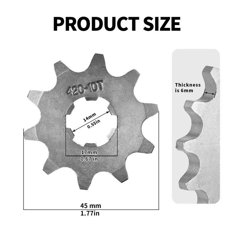 420 Chain Sprocket 10T Front Sprocket 17mm Compatible with 50cc