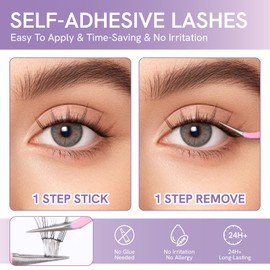 Self Adhesive Lash Clusters Press On Lashes Natural Eyelash Clusters 10-14mm C Curl Pre-Glued Cluster Lashes No Glue Needed Reusable Wispy DIY Eyelash Extension