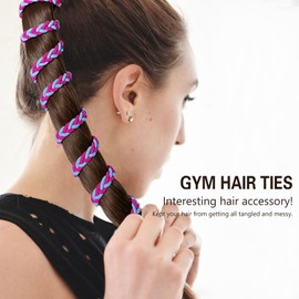 2 Packs 35" Elastic Hair Ties for Women, Braided ponytail holders Spiral Hair Tie Wrap for Sports Gym Swimming Diving Motorcycle Rides Surfing Green Hotpink and Blue