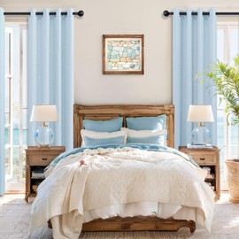 Light Blue Linen Grommet Curtains 96 Inches Long for Living Room 2 Panel Coastal Drape Light Filtering Modern Farmhouse Window Privacy Semi-sheer Pastel Blue Curtain for Boys Bedroom Girl 52x96 Length