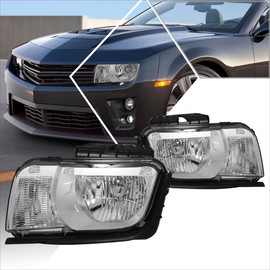 PM PERFORMOTOR Headlights Assembly Compatible with 2010 2011 2012 2013 Chevy Camaro, Headlamps with 2Pcs Factory Style,Chrome Housing/Clear Lens