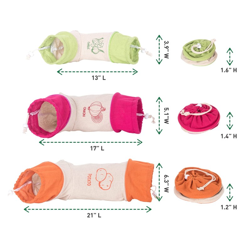 Set of 3 Reusable Hanging Vegetable Storage and Dispenser Bags,