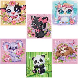 NANZHOO Diamond Art Kits for Kids, 6 Pack 5D Cartoon Diamond Painting Kits for Adults Beginner, Cute Animals DIY Big Gem Art Arts and Crafts for Kid Mosaic Kits for Gift Home Wall Decoration 6X6 inch