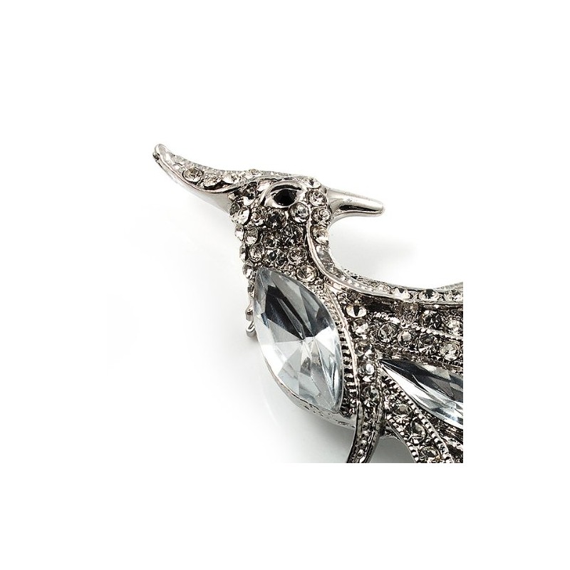 Sparkling Crystal Fire-Bird Brooch (Silver Tone)