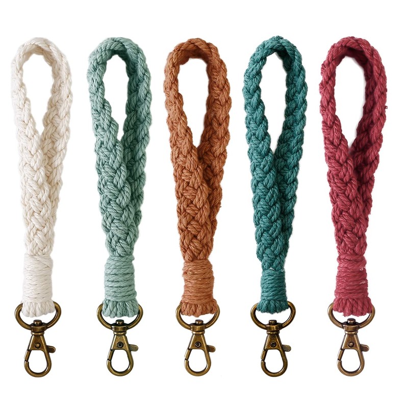 Poagoep Macrame Boho Keychain Bracelet Handmade Wristlet Keychain Keyring Holder