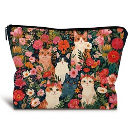 LIANGW Retro Cat Makeup Bag, Kitty Cosmetic Zipper Travel Toiletry Bag for Traveling Women, Cute Black Cat Gifts for Women & Teen Girls, Cats Gifts Lovers