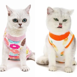 CELONROMF 2-Pack Pet Post-Surgery Recovery Suit for Cats Dogs, Abdominal Wound Protector Anti-Licking, Soft Breathable Onesie with Adjustable Fit, Small Pets Universal Tee(X-Large, Orange,Donut)