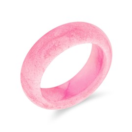 Simple Solid Dome Gemstone Eternity Stackable Dyed Rosy Pink Jade Band Ring For Women For Teen August Birthstone