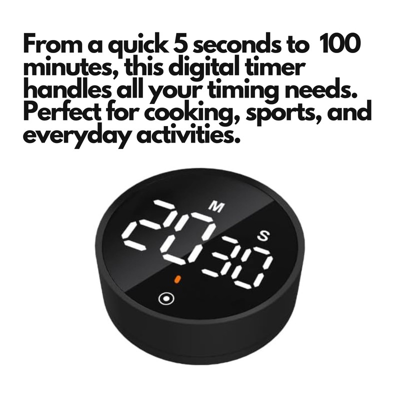 Stylish Digital Kitchen Timer with Large Clear Display - Magnetic