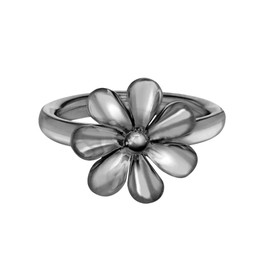 Sterling Silver Black Rhodium Plated Flower Ring- Size N
