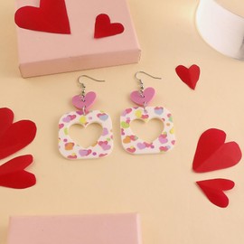 Valentines Day Earrings for Her Love Heart Dangle Earrings for Women Cute Pink Red Heart Shape Earrings Valentines Day Theme Jewelry for Her Valentine’s Day (heart G)