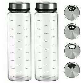 TAMUME Glass Spice, Salt and Pepper Shakers with Dimensions, Adjustable with Different Size Holes for Seasoning, Pack of 2 (450 ml x 2 Pieces)