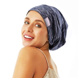 ELIHAIR Beanie Sleep Hats Bonnet for Night Sleeping Cap Silky Lined Satin Bonnet with Adjustable Elastic Band for Women Girls Curly Frizzy Hair Cover(Regular Navy Pale)