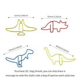 40 Pcs Dinosaurs Paper Clips Creative Office Supplies Dinosaur Paper Clips Animal Paper Clips Metal Bookmark Clip Home Office Library Paper Clip Triceratops Pterodactyl Stegosaurus Tanystropheus