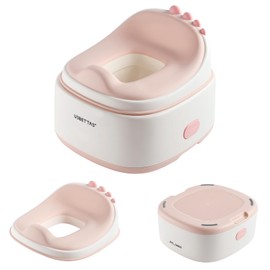 usbettas 3 in 1 Potty Training Toilet, Dinosaur Toddler Potty Training Seat for Boys Girls with Comfortable Cushion, Easy-to-Clean and Anti-Slip Potty Training Step Stool for Toilet (Pink)