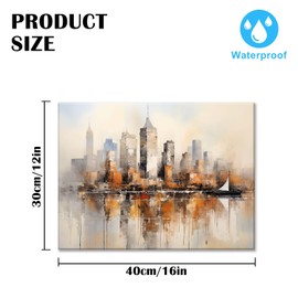 DEORAIO Modern City Abstract Canvas Cityscape Painting Colorful Skyline Textured Picture for Living Room Bedroom Home Decorations Framed Ready To Hang 12x16 inches