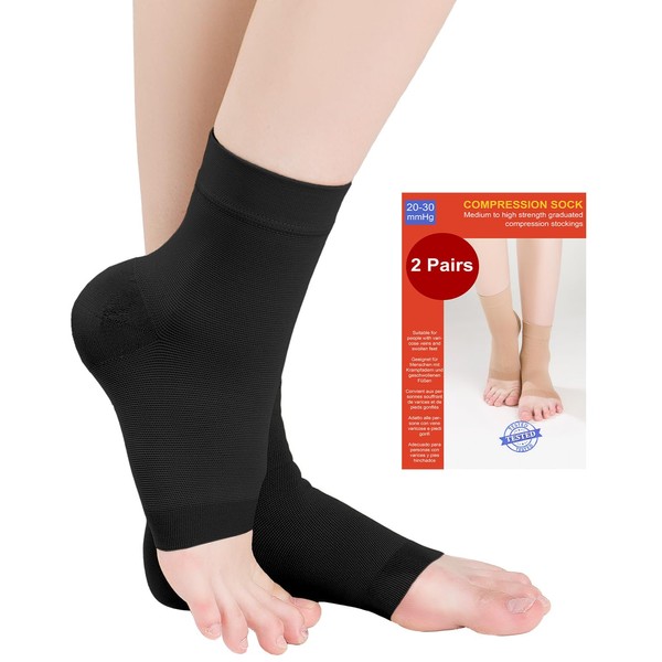 2 Pairs Ankle Medical Compression Stockings Men & Women 20-30