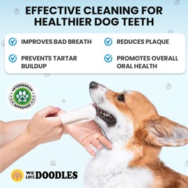We Love Doodles Dog Teeth Cleaning Wipes - Pet Dental Finger Wipes for Dogs - Cleans Teeth and Gums, Freshens Breath Dog Dental Wipes, Prevents Tartar Buildup, Fits Most Finger Sizes (50 Pieces)