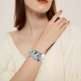 TOVABA Sliver Bangle Bracelets for Women Trendy Cuff Bracelet Non Tarnish Open Cuff Bracelet Adjustable Bangle Bracelet for Women Trendy