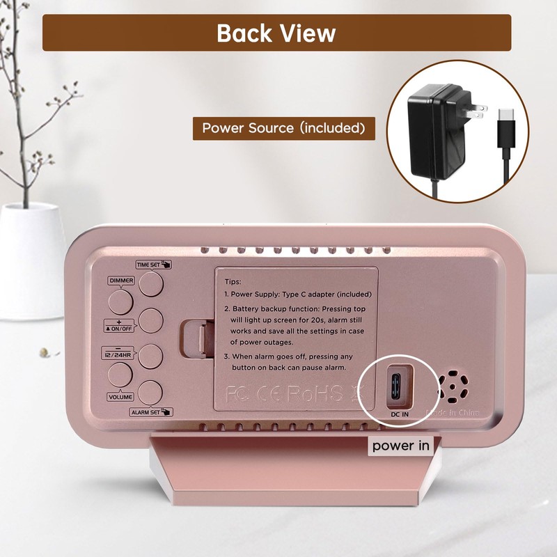 Peakeep Slim Digital Mirror Clock, Aesthetic Alarm Clock for Bedroom