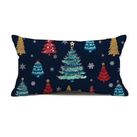 Kithomer Christmas Trees Pillow Cover 12x20 inch Blue Red Xmas Trees Winter Holiday Decor Throw Pillow Cushion Case Christmas Decorationas for Home Sofa Couch