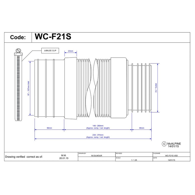 McAlpine WCF21S Flexible Back to Wall WC Toilet Pan Connector,