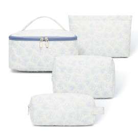 CHANXIUZAI Women's Cosmetic Bag with Floral and Heart Pattern, Travel Toiletry Bag, Portable Travel Bag with Zip, for Hanging, Suitable for Daily Travel and Travel, blue, Floral and heart pattern