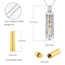 [InfuMemo] Cylinder Cremation Jewelry Tree of Life Ashes Necklace for Women Men Small Vial Urn Necklace Memorial Jewelry for Ashes of Loved Ones Small Keepsake Urn Memorial Ashes Jewelry, Stainless