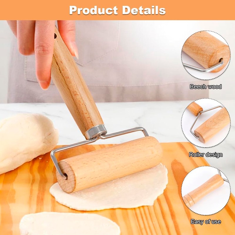 2 PCS Small Wooden Rolling Pin & Roller Set -