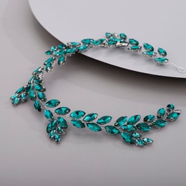 Chargances Bride Wedding Rhinestone Hair Vine Bridal Malachite Green Hair Piece Crystal Headband Hair Accessories for Women and Girls (Malachite green)