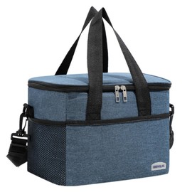Large Cooler Bag Collapsible, 22L Reusable Insulated Bags, Leakproof Lunch Cooler Tote, Ice Cooler with Easy Clean Lining, Shoulder Strap Adjustable, Foldable for Beach Picnic Office Work (Blue)