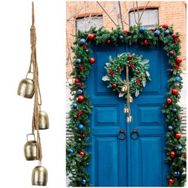 4pcs Christmas Bell, Vintage Metal Christmas Garland Bells Gold Christmas Bell Ornaments with Jute Rope Christmas Bell Decorations for Christmas Tree Crafts
