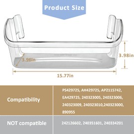 240323002 Refrigerator Door Bin Shelf Compatible with Frigidaire or Electrolux, Bottom 2 Shelves on Refrigerator Side, Clear, Double Unit, Replaces PS429725, AP2115742