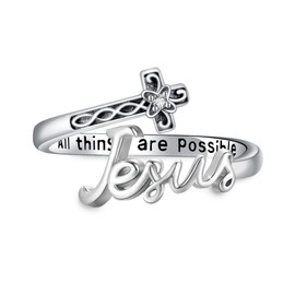 ONEFINITY Cross Rings for Women 925 Sterling Silver Jesus Cross Ring Jesus Faith over Fear Hope Spoon Rings Christian Religion Jewellery for Women Daughter Friend, Adjustable, Metal, Cubic Zirconia
