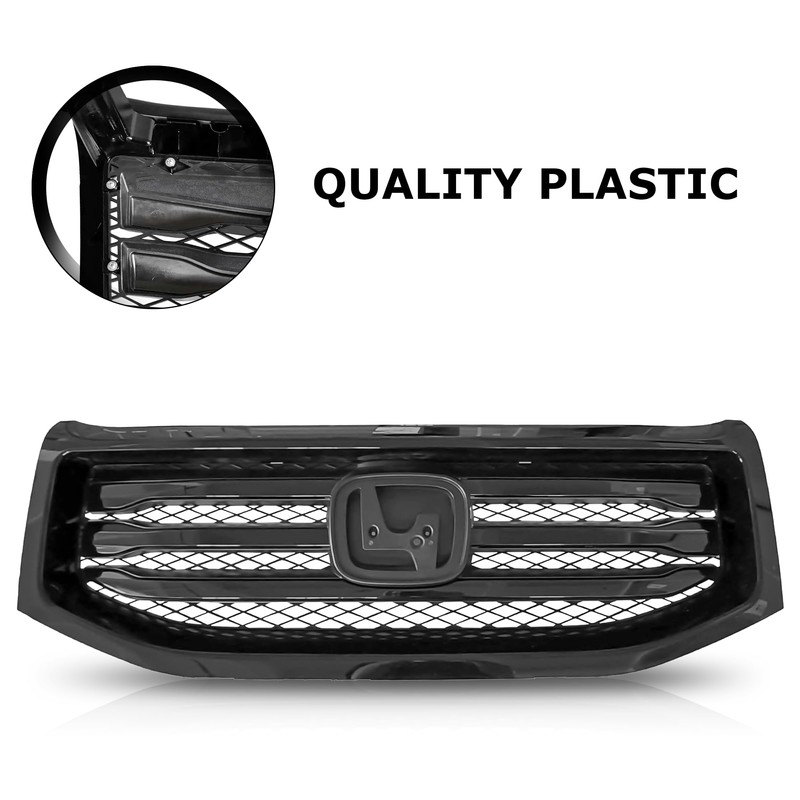 Partsflow Front Bumper Upper Grille Grill Assembly Gloss Black Compatible